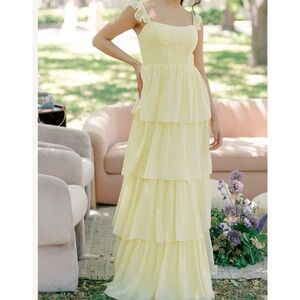 Revelry Poppy Chiffon Maxi Dress in 51” Waist to Hem Tall Length Yellow 963